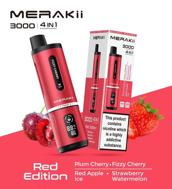 Merakii 3000 Disposable Vape 4 in 1 Edition - Box of 5 - Bulk Vape Wholesale