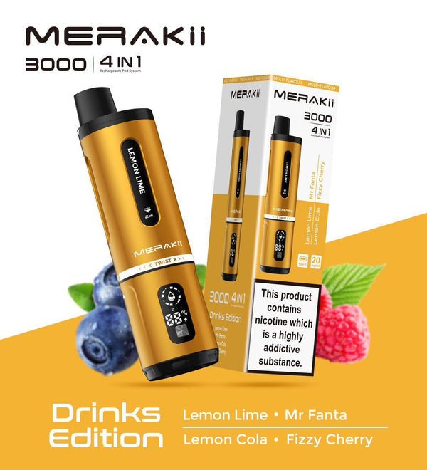 Merakii 3000 Disposable Vape 4 in 1 Edition - Box of 5 - Bulk Vape Wholesale