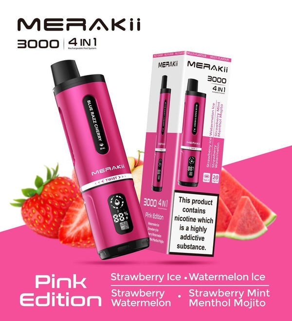 Merakii 3000 Disposable Vape 4 in 1 Edition - Box of 5 - Bulk Vape Wholesale