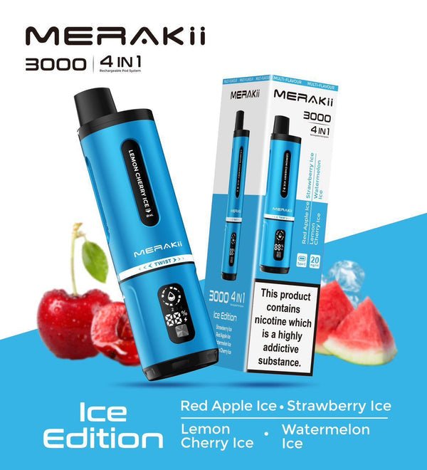 Merakii 3000 Disposable Vape 4 in 1 Edition - Box of 5 - Bulk Vape Wholesale