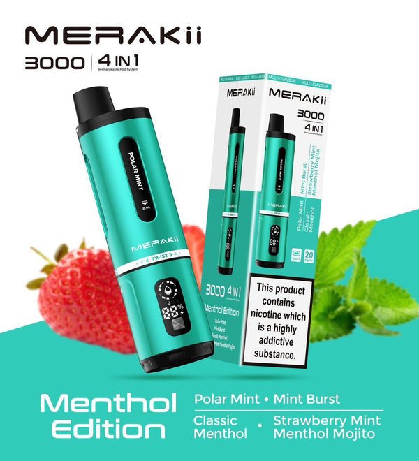 Merakii 3000 Disposable Vape 4 in 1 Edition - Box of 5 - Bulk Vape Wholesale