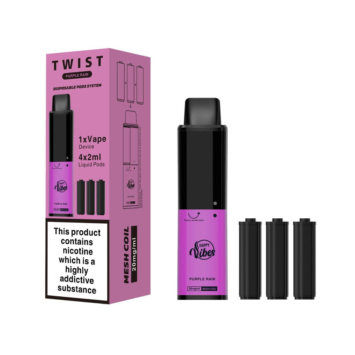 Happy Vibes Twist 2400 Disposable Vape Pen Box of 5 - Bulk Vape Wholesale