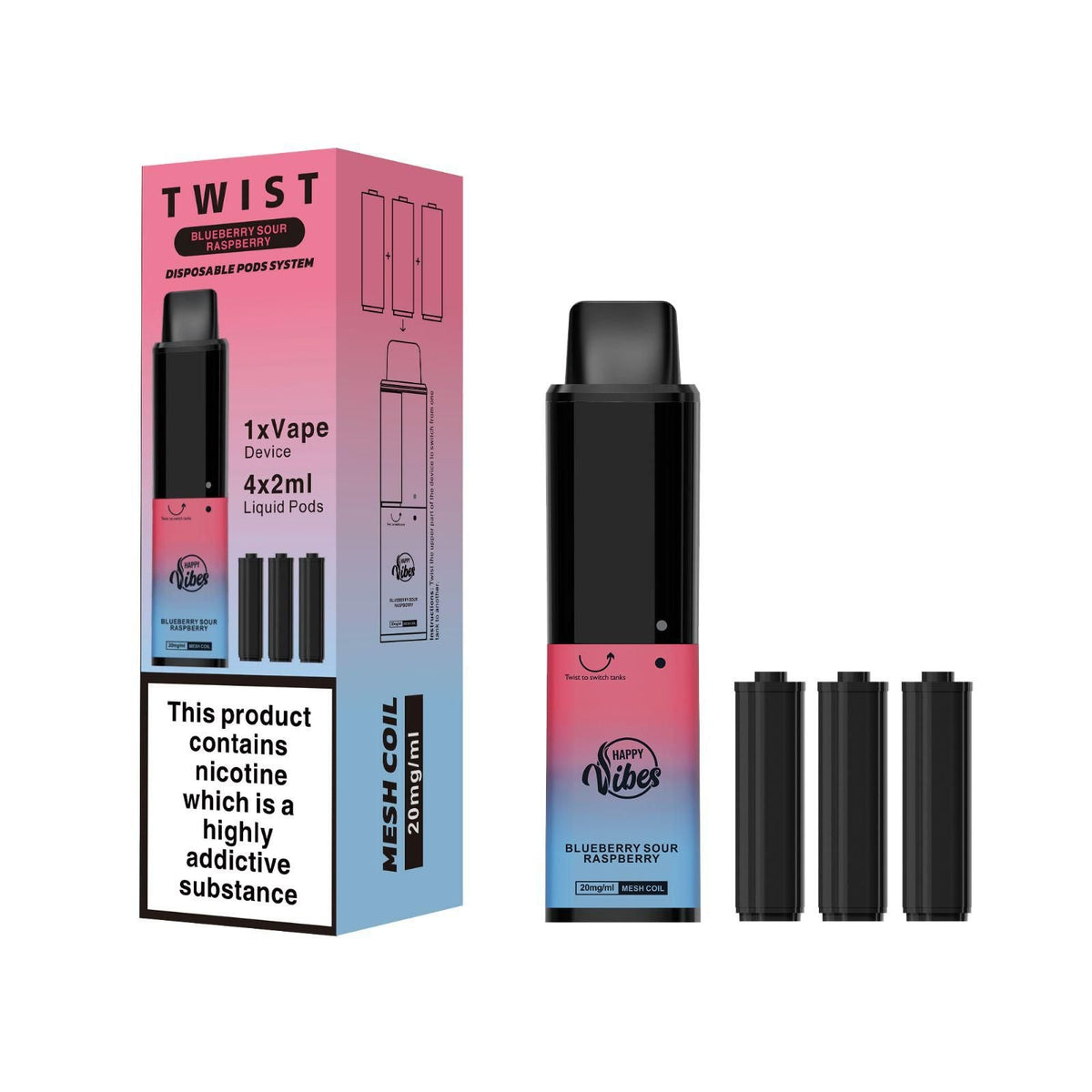 Happy Vibes Twist 2400 Disposable Vape Pen Box of 5 - Bulk Vape Wholesale